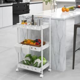 GOFLAME 3-Tier Rolling Storage Cart Utility Cart with 2 Hanging Cups & 4 Hooks