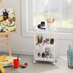 GOFLAME 3-Tier Rolling Storage Cart Utility Cart with 2 Hanging Cups & 4 Hooks
