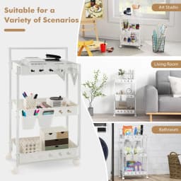 GOFLAME 3-Tier Rolling Storage Cart Utility Cart with 2 Hanging Cups & 4 Hooks