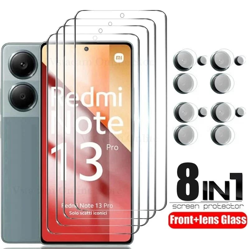 8in1 Tempered Glass For Redmi Note 13 Pro 5G 4G Note 14 Camera Lens Screen Protector Note13 5G Safety Protective Glass