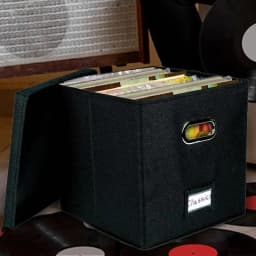 Vinyl Record Storage Box for up to 50 12-Inch Albums Records Crate LP Album Storage Fabric Storage Boxes with Lids