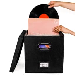 Vinyl Record Storage Box for up to 50 12-Inch Albums Records Crate LP Album Storage Fabric Storage Boxes with Lids