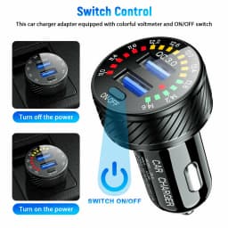 1Pc Car Charger With Switch Aluminum Alloy PC 36W Car Cigarette Lighter Socket Dual USB Fast Charger Power LED Adapter Outlet