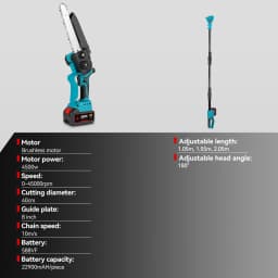 ONEVAN 8Inch Brushless Telescoping Pole Electric Chainsaw 40CM High Branch Saw Garden Pruning Tool For Makita 18V Battery Pin