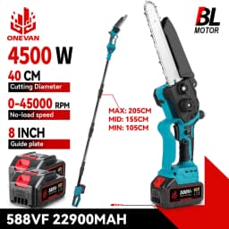 ONEVAN 8Inch Brushless Telescoping Pole Electric Chainsaw 40CM High Branch Saw Garden Pruning Tool For Makita 18V Battery Pin