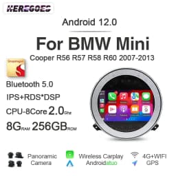 8+256G 7" Auto Android 14 Car Radio GPS Player Carplay Navi Bluetooth 4G LTE Wifi For BMW Mini Cooper R56 R57 R58 R60 2007-2013
