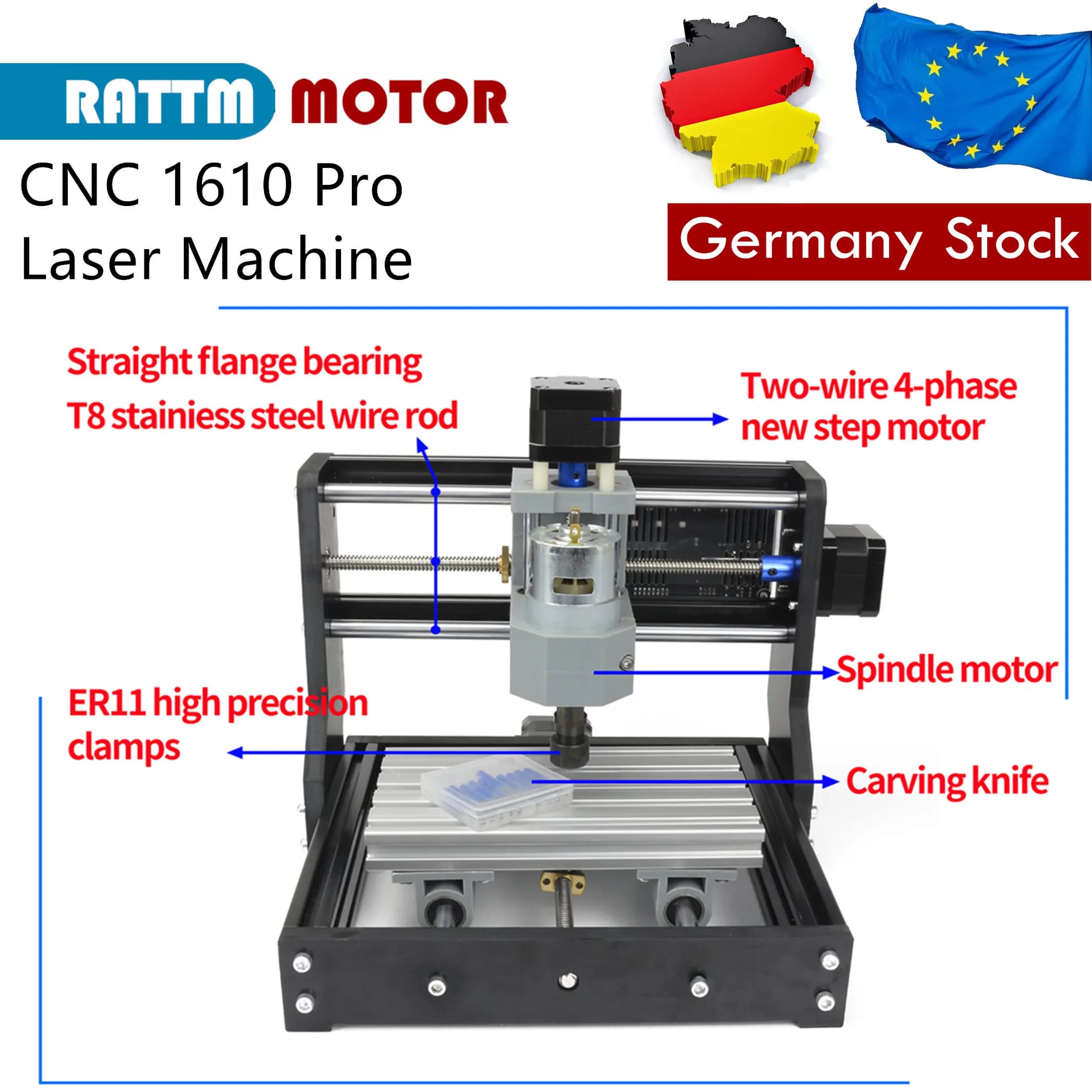 【EU Stock】GRBL control DIY mini CNC machine 1610 Pro CNC working area 180x100x45mm 3 Axis Pcb Milling machine,Wood Router