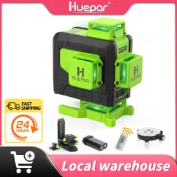 Huepar 4D 16 Lines Green Laser Level Vertical and Horizontal Self-leveling with Remote control &Li-ion battery Floor Laser Tool