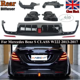 FOR MERCEDES S CLASS W222 B STYLE AMG REAR DIFFUSER TAILPIPE GLOSS BLACK 13-17