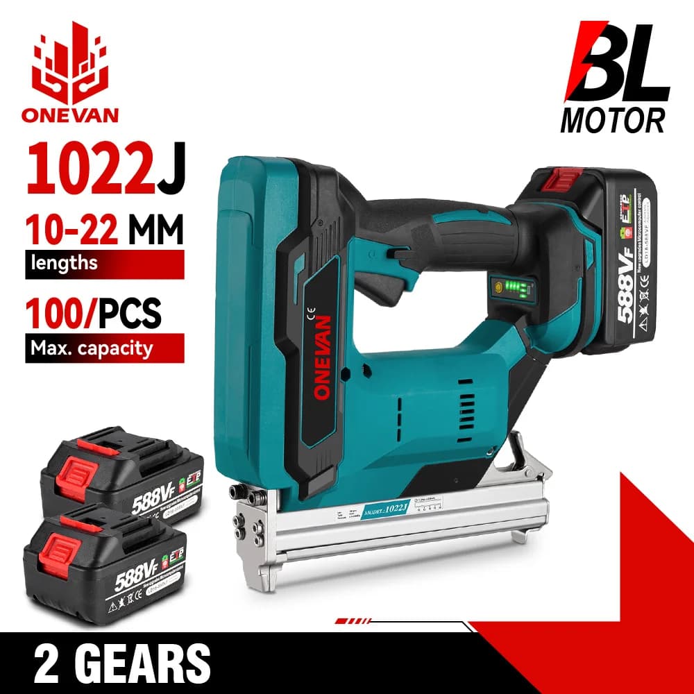 ONEVAN Brushless Electric Nail Gun 1022J Cordless Stapler Framing Nailer Tacker Furniture Power Tool For Makita 18V Battery Pin