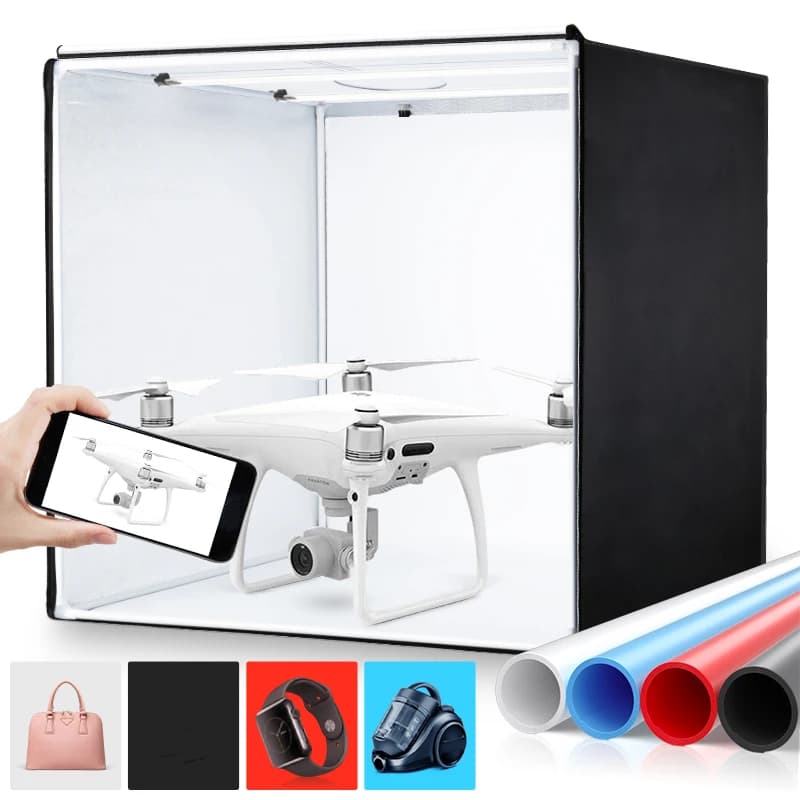 80cm Photo Studio Light Box,Folding Photography Light Tent Box With 2pcs Led Light And 4 Color Backgrounds For Products Jewelry