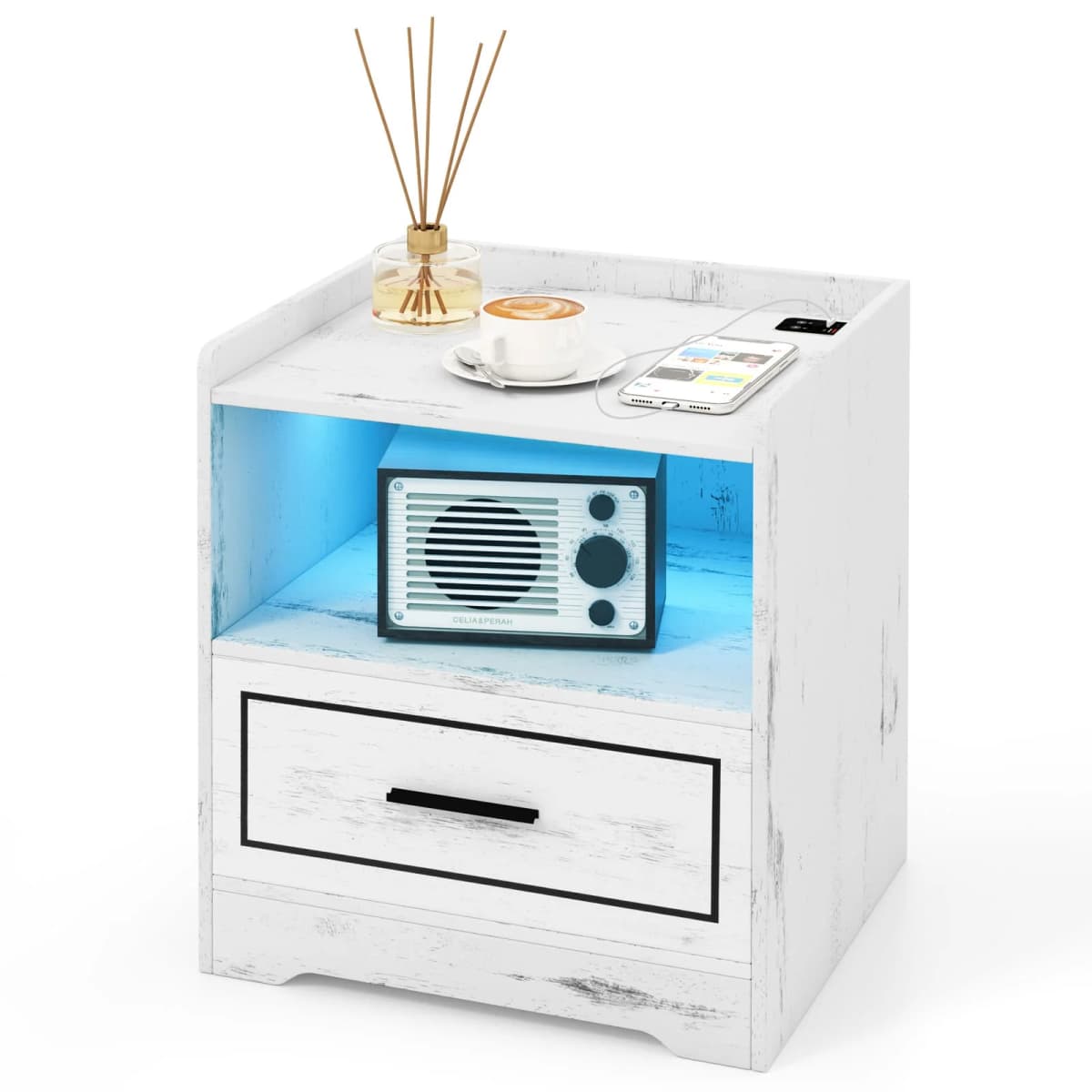 GOFLAME LED Nightstand Bedroom Smart Bedside Table with USB&Type-C Port
