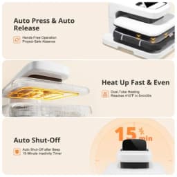 HTVRONT Auto Heat Press 2 -Heat Press Machine Heats Up Fast and Evenly 15x15 for T Shirts HTV, Sublimation, Heat Press Projects