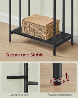 VASAGLE Freestanding Towel Rack, 3-Bar Towel Holder with 2 Hooks, 50 x 30 x 100 cm, Storage Shelf, for Bath Towels