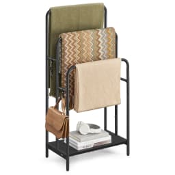 VASAGLE Freestanding Towel Rack, 3-Bar Towel Holder with 2 Hooks, 50 x 30 x 100 cm, Storage Shelf, for Bath Towels