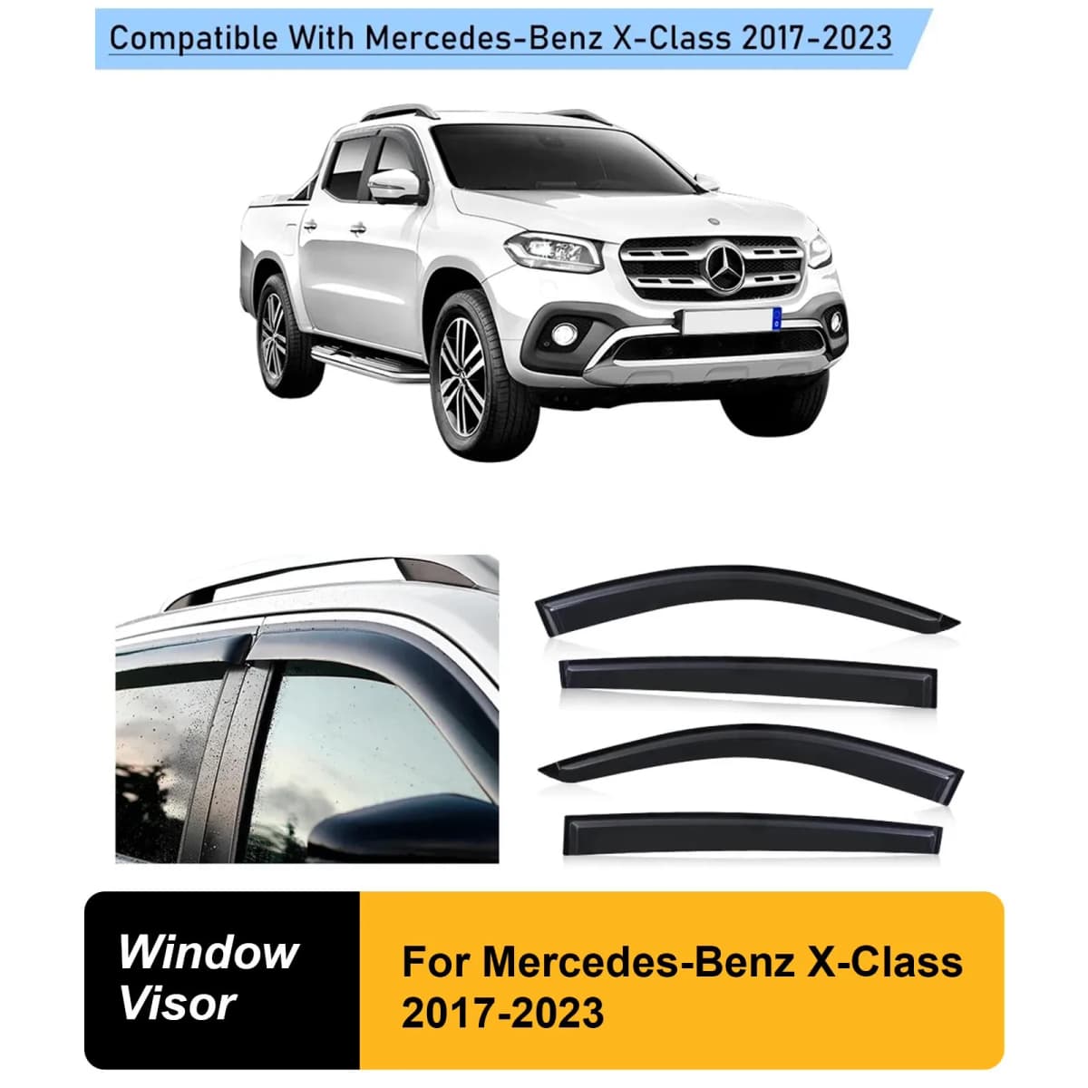 Car Wind Deflector Sun Rain Guard For Mercedes-Benz X-Class 2017-2023 Matte Black Window Visor Double Cabin Car Accessories