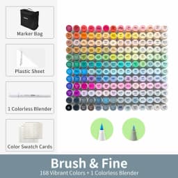 Ohuhu Honolulu 168 Colors Marker Pen Set Alcohol Art Markers Refillable Dual Tips Sketching Drawing Manga School Art Supplies
