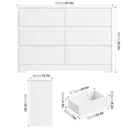 Getone White Chest of Drawers Bedroom, Tall Chest of Drawers with 6 Drawers, Bedroom Furniture Dresser Storage Cupboard Cabinet Bedroom Dresser, for Dining Room Living Room Hallway 120x40x82cm