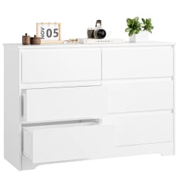 Getone White Chest of Drawers Bedroom, Tall Chest of Drawers with 6 Drawers, Bedroom Furniture Dresser Storage Cupboard Cabinet Bedroom Dresser, for Dining Room Living Room Hallway 120x40x82cm