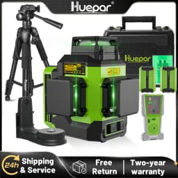 Huepar LS03CG 3D Cross Line Laser Level Set 2pcs Lithium Batteries 12 Lines Osram Self-Leveling Laser Tool With Receiver Tripod