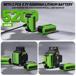 Huepar LS03CG 3D Cross Line Laser Level Set 2pcs Lithium Batteries 12 Lines Osram Self-Leveling Laser Tool With Receiver Tripod