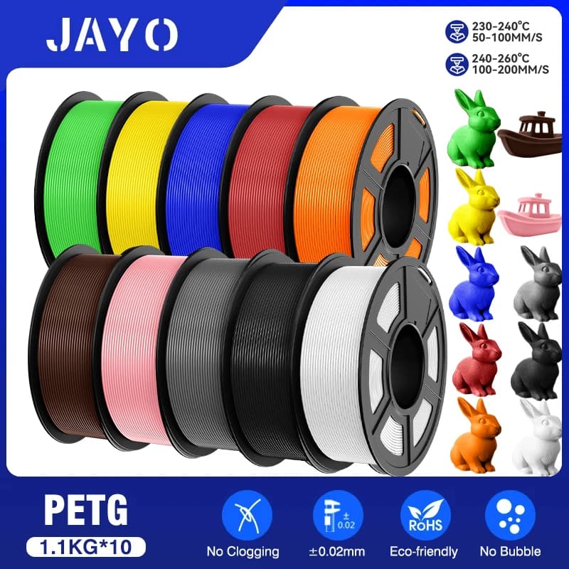 JAYO 10 Rolls PETG Filament 175mm 3D Printing No Bubbles No Drawing Smooth Multiple Colors Optional for 3D Printing 1.1kg/1roll
