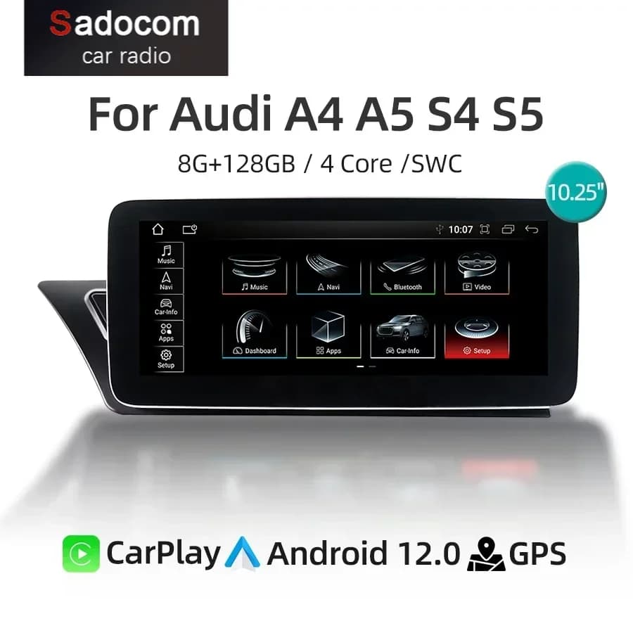 Android 12 System Car Screen Multimedia Player For Audi A4 A5 S4 S5 2009-2016 GPS Navigation Multimedia Stereo 4G WiFi CarPlay