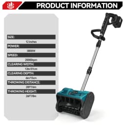 ONEVAN 3000W 300mm Brushless Electric Snow Plow Cordless Snow Sweeper Shovel Clean Street Courtyard For Makita 18V Battery Pin