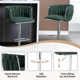 Upholstered Bar Stools Adjustable Counter Height Bar Stools with Woven Backs and Stable Silver Base for Counter Kitchen