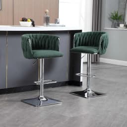 Upholstered Bar Stools Adjustable Counter Height Bar Stools with Woven Backs and Stable Silver Base for Counter Kitchen