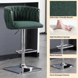 Upholstered Bar Stools Adjustable Counter Height Bar Stools with Woven Backs and Stable Silver Base for Counter Kitchen