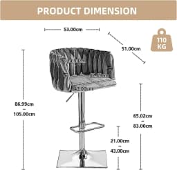 Upholstered Bar Stools Adjustable Counter Height Bar Stools with Woven Backs and Stable Silver Base for Counter Kitchen