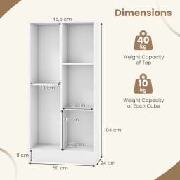 GOFLAME 5-Cube Bookshelf, Freestanding Storage Organizer with 2 Anti-Tipping Kits
