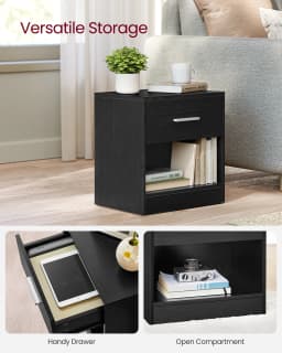 VASAGLE Bedside Tables, Set of 2, Side Table with Drawer, Handle, Open Compartment, End Table