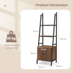 GOFLAME 4-Tier Ladder Shelf with Cabinet, 160 CM Tall Bookshelf, Industrial Bookcase with Metal Frame