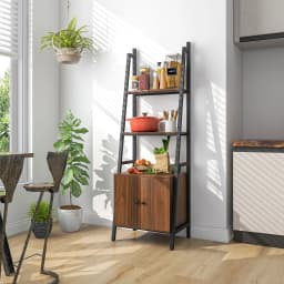 GOFLAME 4-Tier Ladder Shelf with Cabinet, 160 CM Tall Bookshelf, Industrial Bookcase with Metal Frame