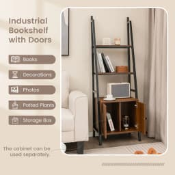 GOFLAME 4-Tier Ladder Shelf with Cabinet, 160 CM Tall Bookshelf, Industrial Bookcase with Metal Frame