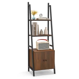 GOFLAME 4-Tier Ladder Shelf with Cabinet, 160 CM Tall Bookshelf, Industrial Bookcase with Metal Frame