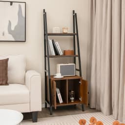GOFLAME 4-Tier Ladder Shelf with Cabinet, 160 CM Tall Bookshelf, Industrial Bookcase with Metal Frame