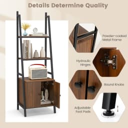 GOFLAME 4-Tier Ladder Shelf with Cabinet, 160 CM Tall Bookshelf, Industrial Bookcase with Metal Frame