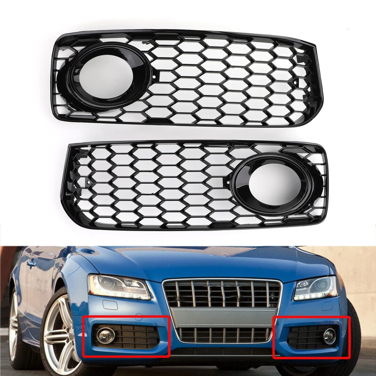 Artudatech 2x Fog Light Grill Grille Black Trim For Audi A5 S-Line S5 B8 RS5 2008-2012