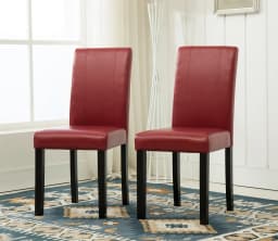 Set of 2 Faux Leather Dining Chairs With Solid Wooden Legs For Home & Commercial Restaurants