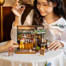 Rolife Tipsy Restaurant Kit DIY Miniature House Kit Desk Bookshelf Decoration For Adults Gift Idea For Girls Boys Kids