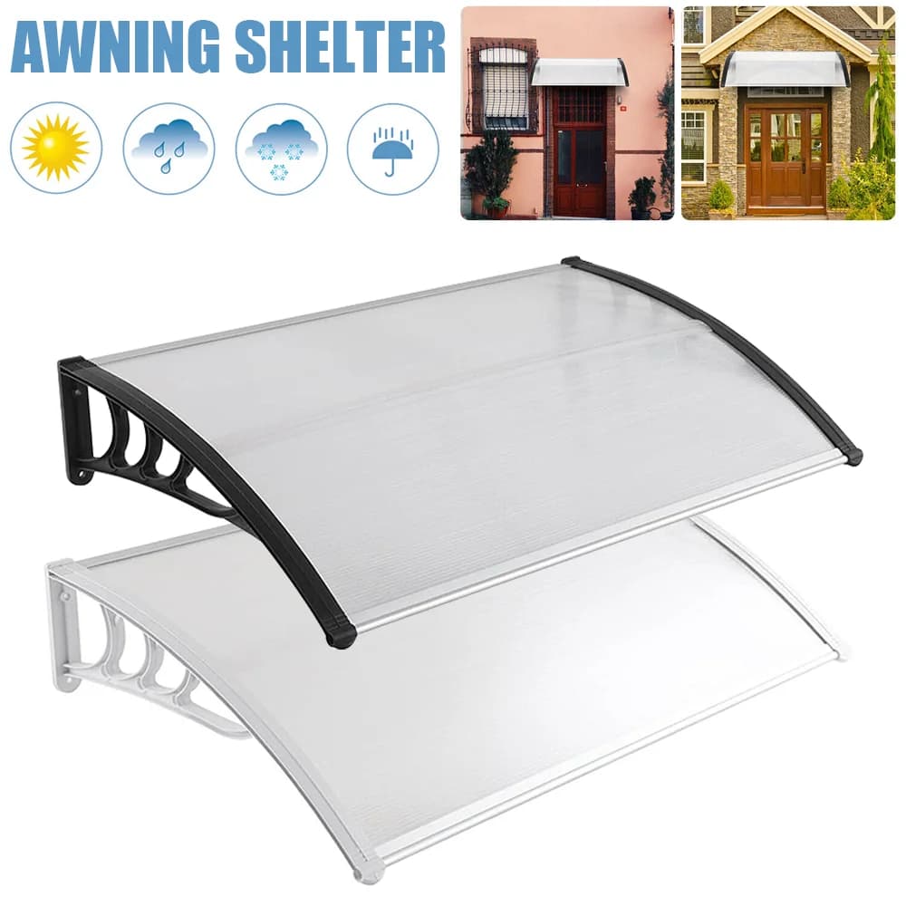 Window Door Awning Canopy 2 Sizes Front & Back Porch Shade PC Cover for Rainproof Sun Shade Snow Protection