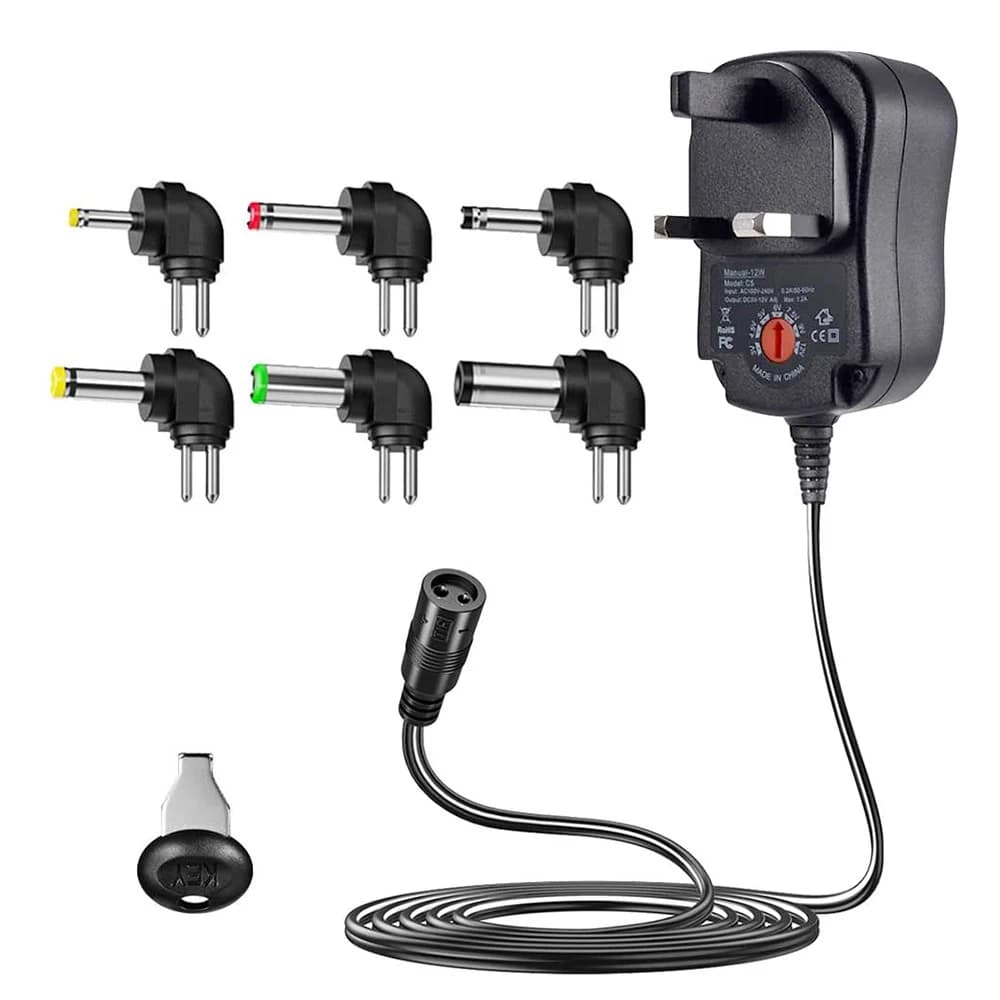 12W Power Adapter,3V-12V Universal Switching AC/DC Multi-Voltage Charger Power Supply Replacement 6 Adapter Plugs CCTV IP Camera