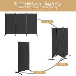GOFLAME 3 Panel Folding Room Divider Paravent Partition Privacy Screen Seperator-Black