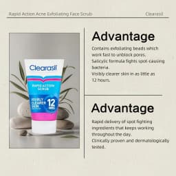 Clearasil Rapid Action Acne Exfoliating Face Scrub 125ml*3 packs, Blackhead Scrub With Salicylic Acid, Spot Treatment