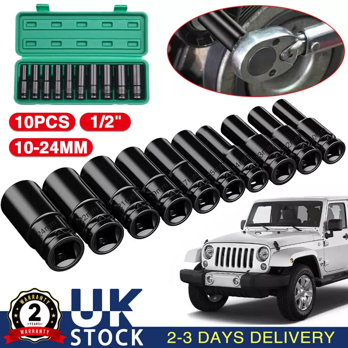 Heavy Duty 1/2” Drive Deep Impact Sockets Set Long Reach Wheel Wrench Nut new