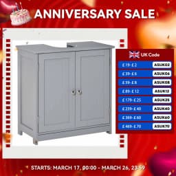 kleankin 60x60cm Under-Sink Storage Cabinet w/ Adjustable Shelf Grey White