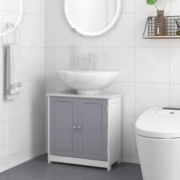 kleankin 60x60cm Under-Sink Storage Cabinet w/ Adjustable Shelf Grey White
